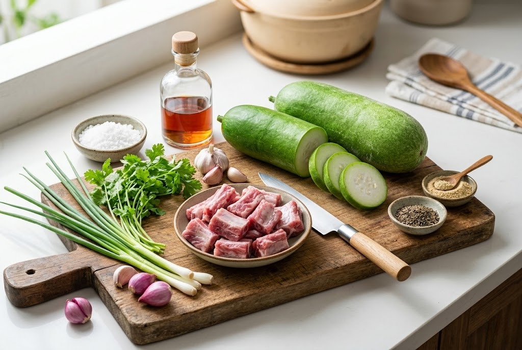 Nguyên liệu nấu canh sườn bí đao tươi ngon bổ dưỡng 
