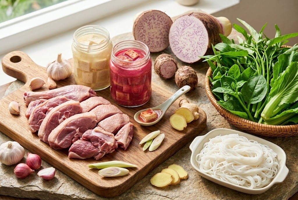 Nguyên liệu tươi ngon để làm món vịt nấu cháo béo ngậy 