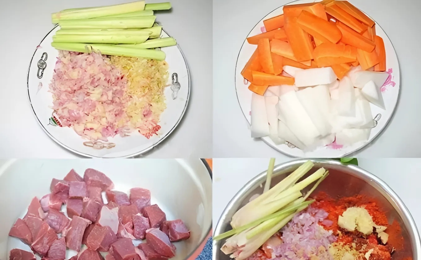 Sơ chế các nguyên liệu trước khi làm món bò kho 
